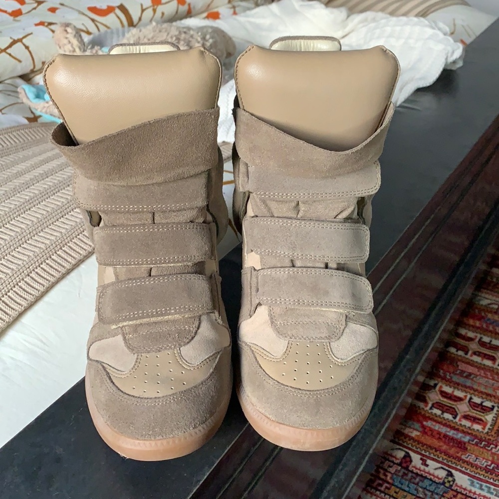 Isabel Marant suede leather Beckett sneaker w/ hidden wedge 41 ecru khaki